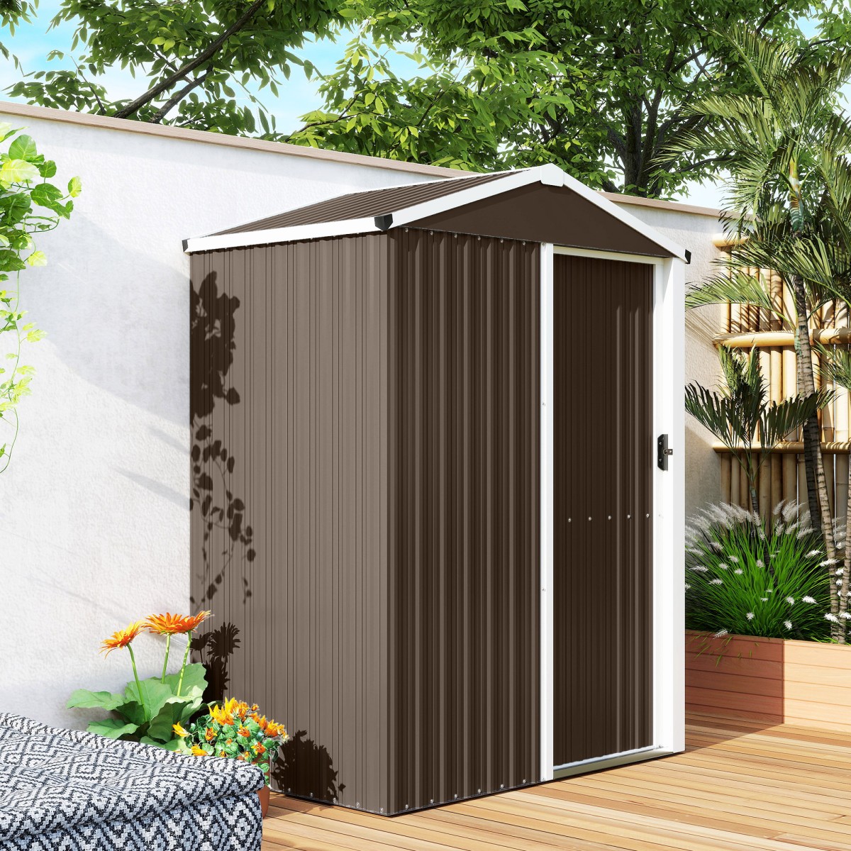 Μεταλλικό υπόστεγο εργαλείων 1,1 m², υπόστεγο εργαλείων με δίρριχτη οροφή, συρόμενη πόρτα που κλειδώνει, γάντια, 136 x 87 x 179 cm