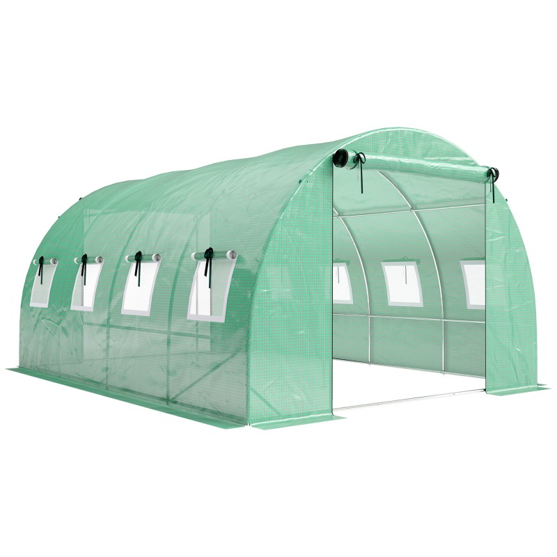 Θερμοκήπιο περίπου. Θερμοκήπιο φιλμ 4 x 3 x 2 m με roll bar, 2 πόρτες με φερμουάρ και 8 παράθυρα με πλέγμα, ράβδοι στήριξης, πράσινο