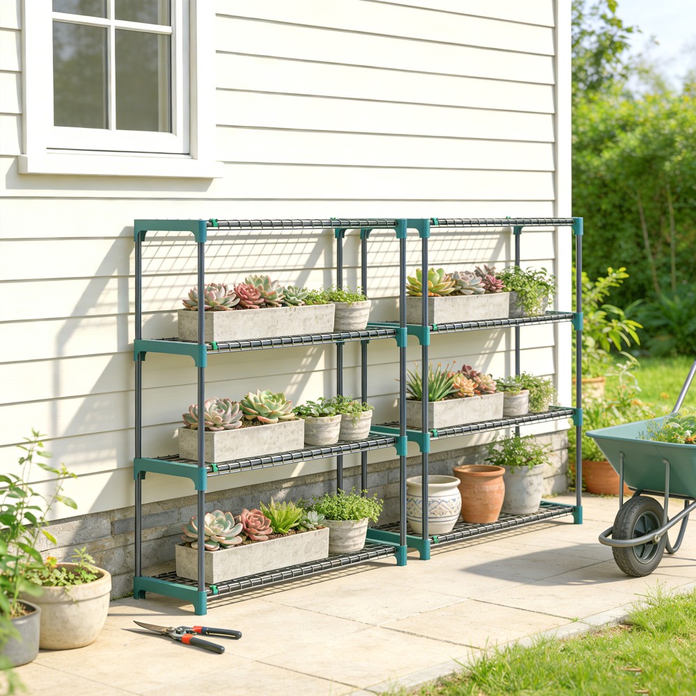 Σετ 2 σταντ φυτών, 4 επιπέδων λουλουδιών ύψους 104 cm για εσωτερικούς χώρους από χάλυβα σκούρο πράσινο