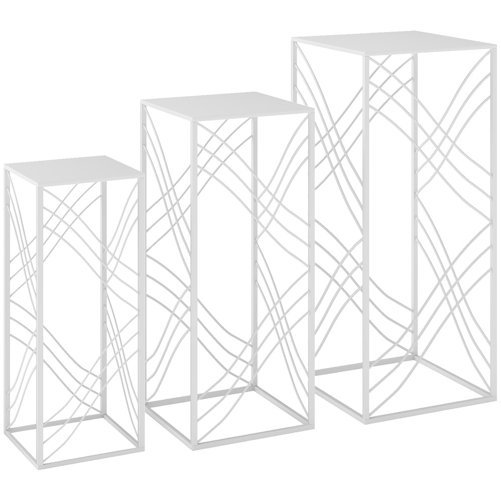 Σετ 3 σταντ για φυτά, λουλουδάκια ύψους 50/60/70 cm, στοιβαζόμενα ράφια φυτών από λευκό μέταλλο