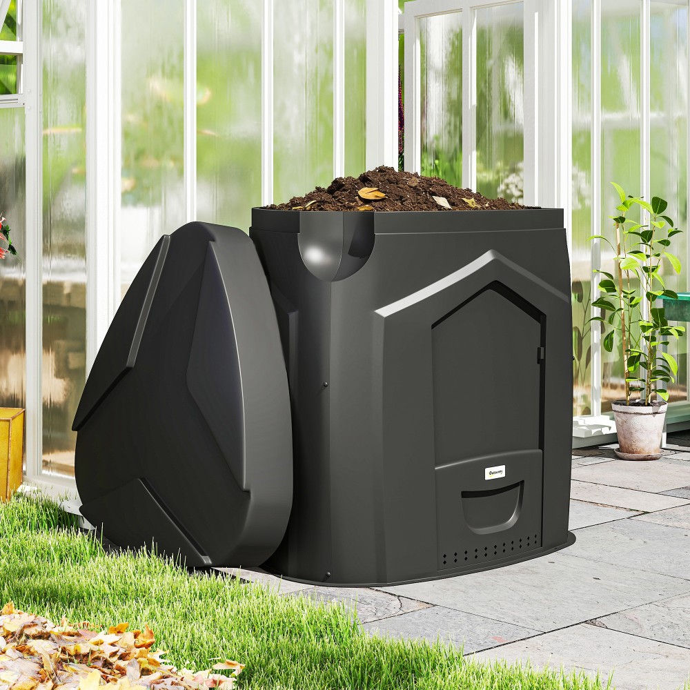 240L Garden Composter, Τριγωνικός Κάδος Κομποστοποίησης με 3 Πόρτες, Μαύρος
