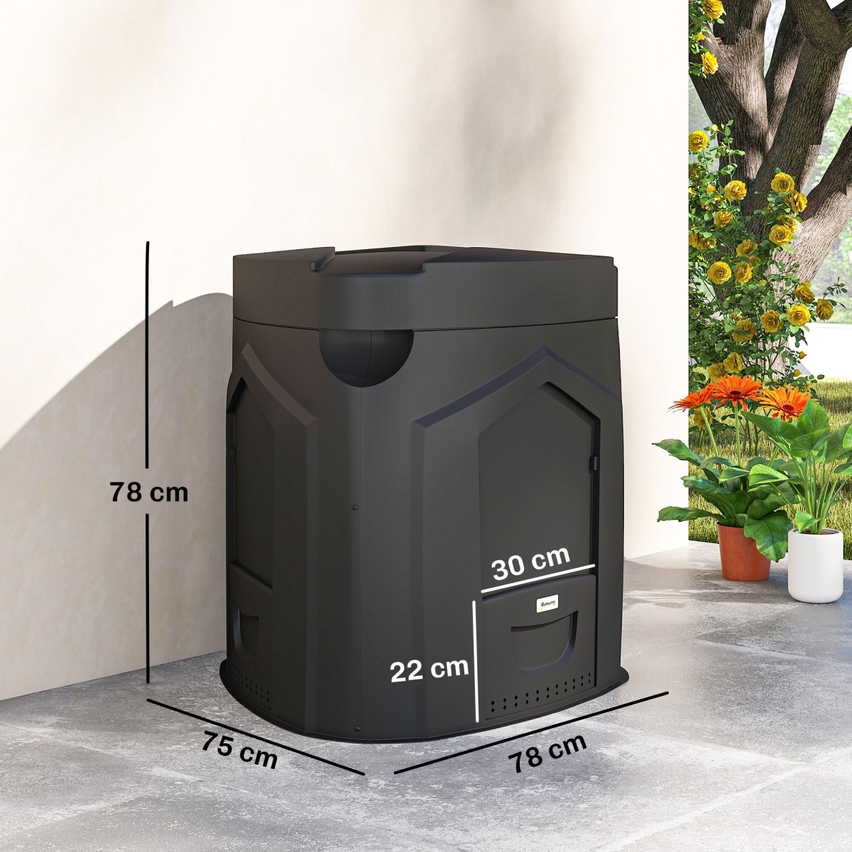 240L Garden Composter, Τριγωνικός Κάδος Κομποστοποίησης με 3 Πόρτες, Μαύρος