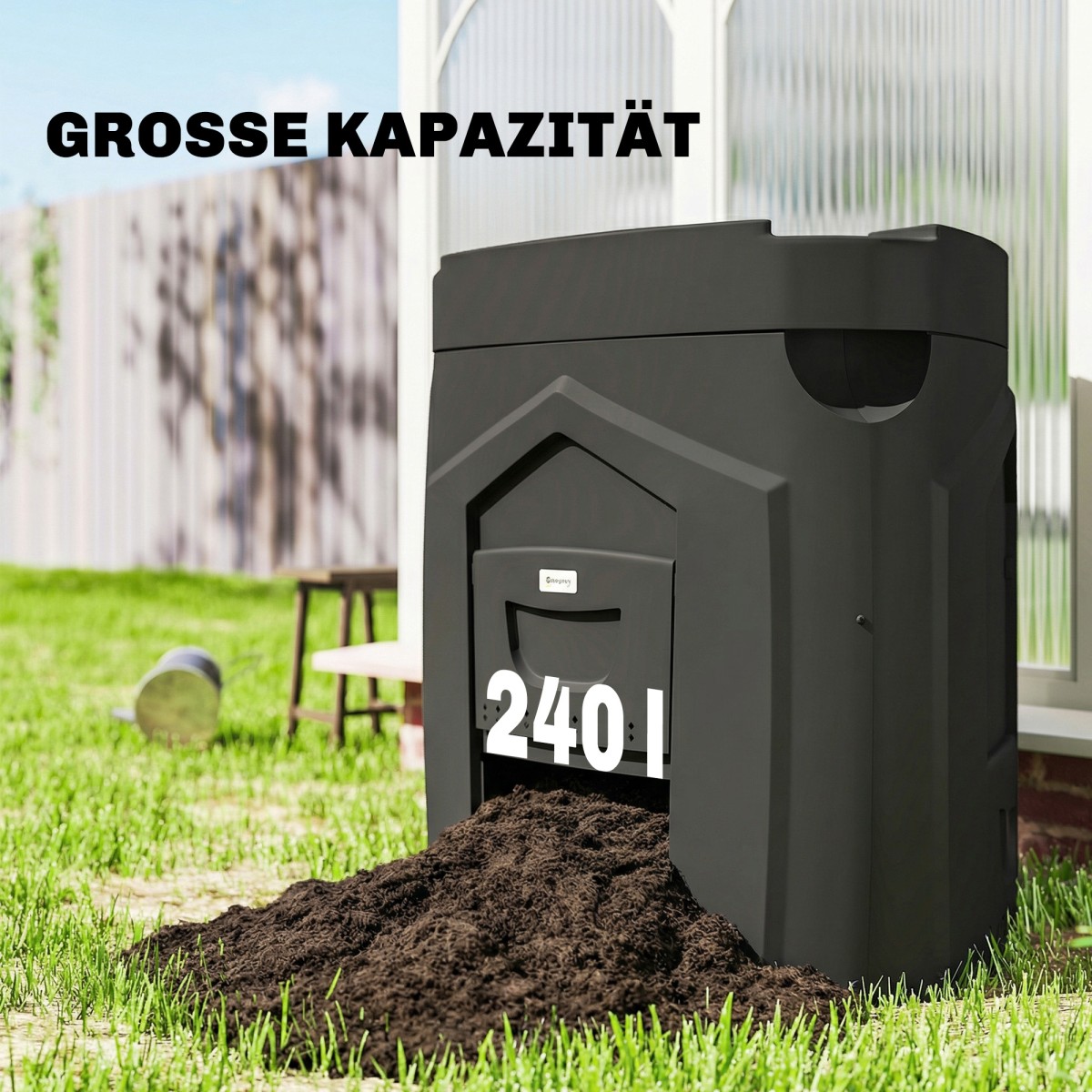 240L Garden Composter, Τριγωνικός Κάδος Κομποστοποίησης με 3 Πόρτες, Μαύρος
