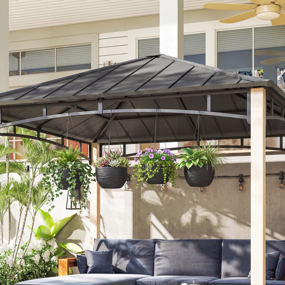 Ζαρντινιέρες εξωτερικού χώρου Αυτοποτιζόμενες Κρεμαστές Ζαρντινιέρες με Μεταλλικές Αλυσίδες Συσκευασία 4 Μαύρων