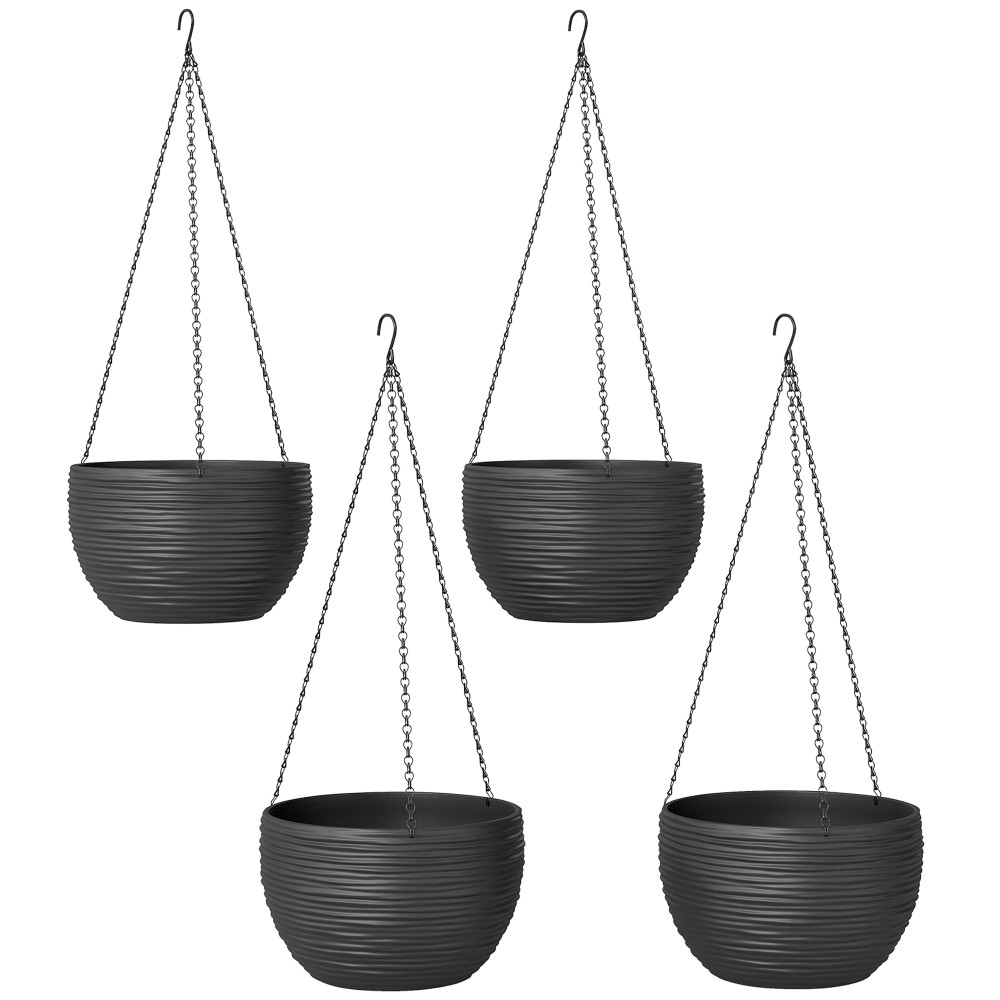 Ζαρντινιέρες εξωτερικού χώρου Αυτοποτιζόμενες Κρεμαστές Ζαρντινιέρες με Μεταλλικές Αλυσίδες Συσκευασία 4 Μαύρων