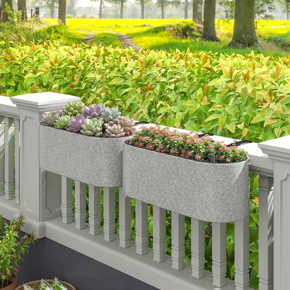 Σετ με 2 κρεμαστές γλάστρες με γάντζους αποστράγγισης 42 x 16 x 15 cm ανοιχτό γκρι