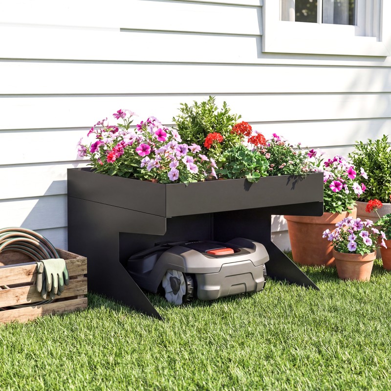 Robotic Lawnmower Garage Steel 75 x 70 x 46 cm Robotic Lawnmower Garage with Plant Box Μαύρο