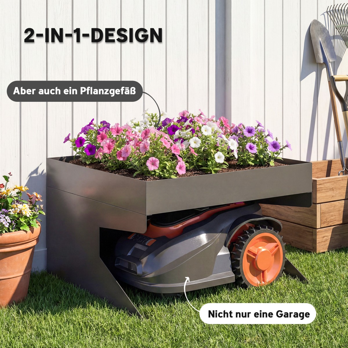 Robotic Lawnmower Garage Steel 75 x 70 x 46 cm Robotic Lawnmower Garage with Plant Box Μαύρο