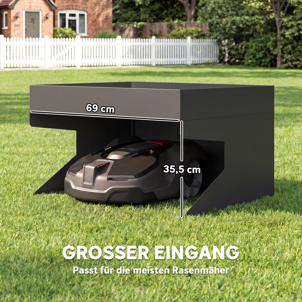 Robotic Lawnmower Garage Steel 75 x 70 x 46 cm Robotic Lawnmower Garage with Plant Box Μαύρο