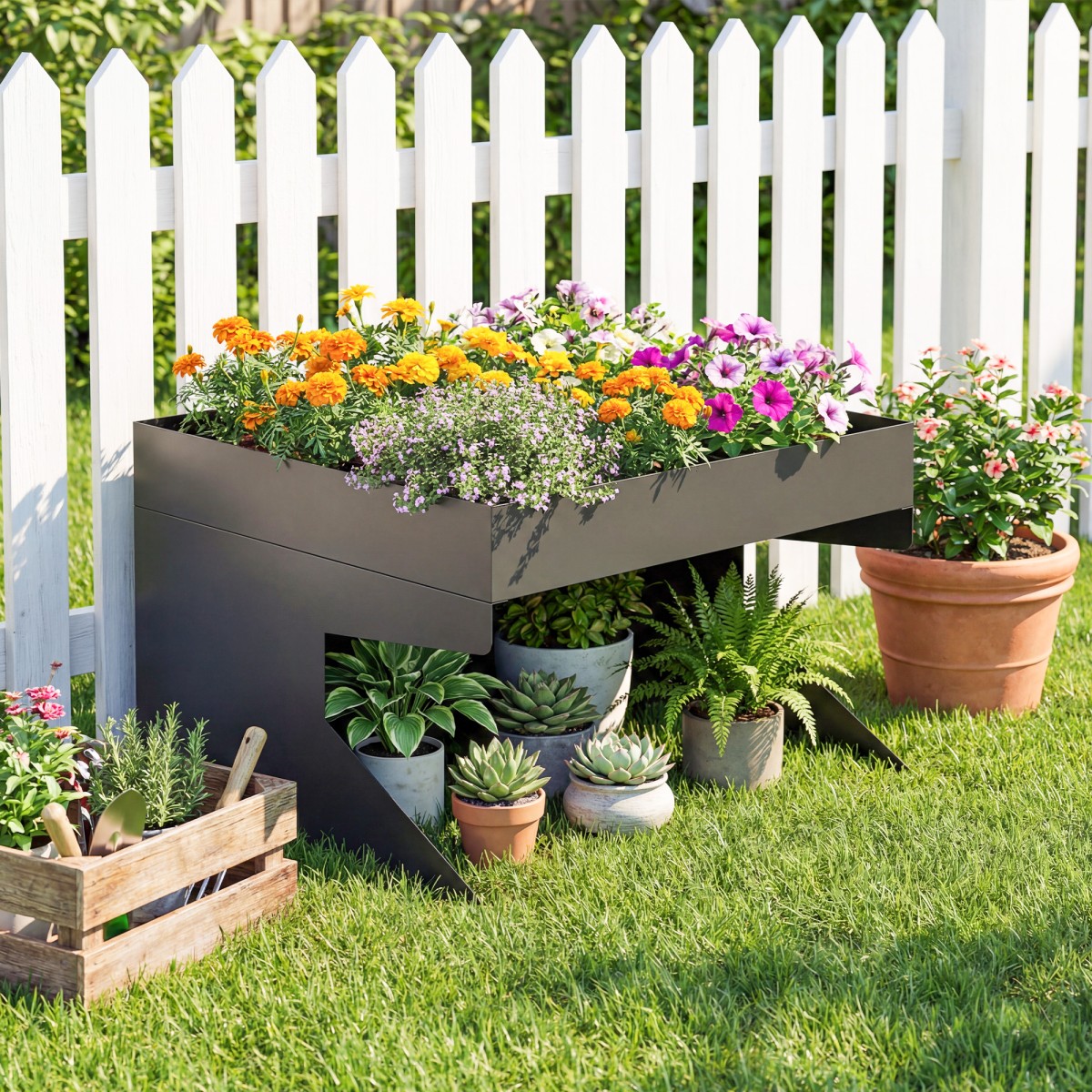 Robotic Lawnmower Garage Steel 75 x 70 x 46 cm Robotic Lawnmower Garage with Plant Box Μαύρο