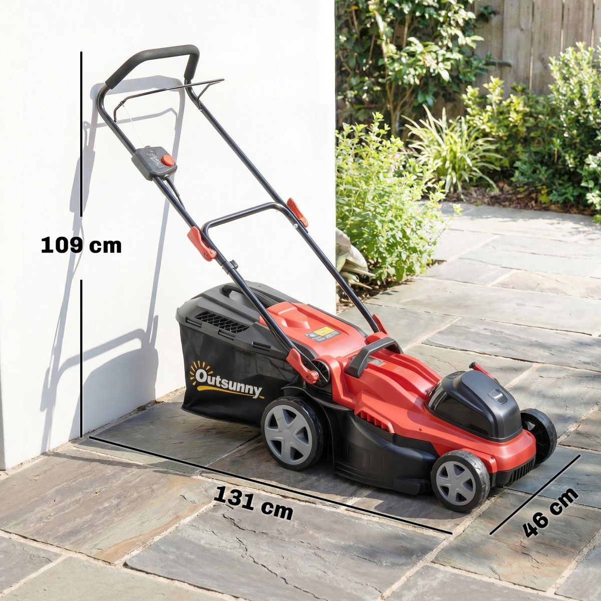 Ηλεκτρικό χλοοκοπτικό 800 W με πλάτος κοπής 40 cm 45L ένδειξη μπαταρίας συλλογής χόρτου προστασία υπερφόρτωσης 7 ύψη κοπής