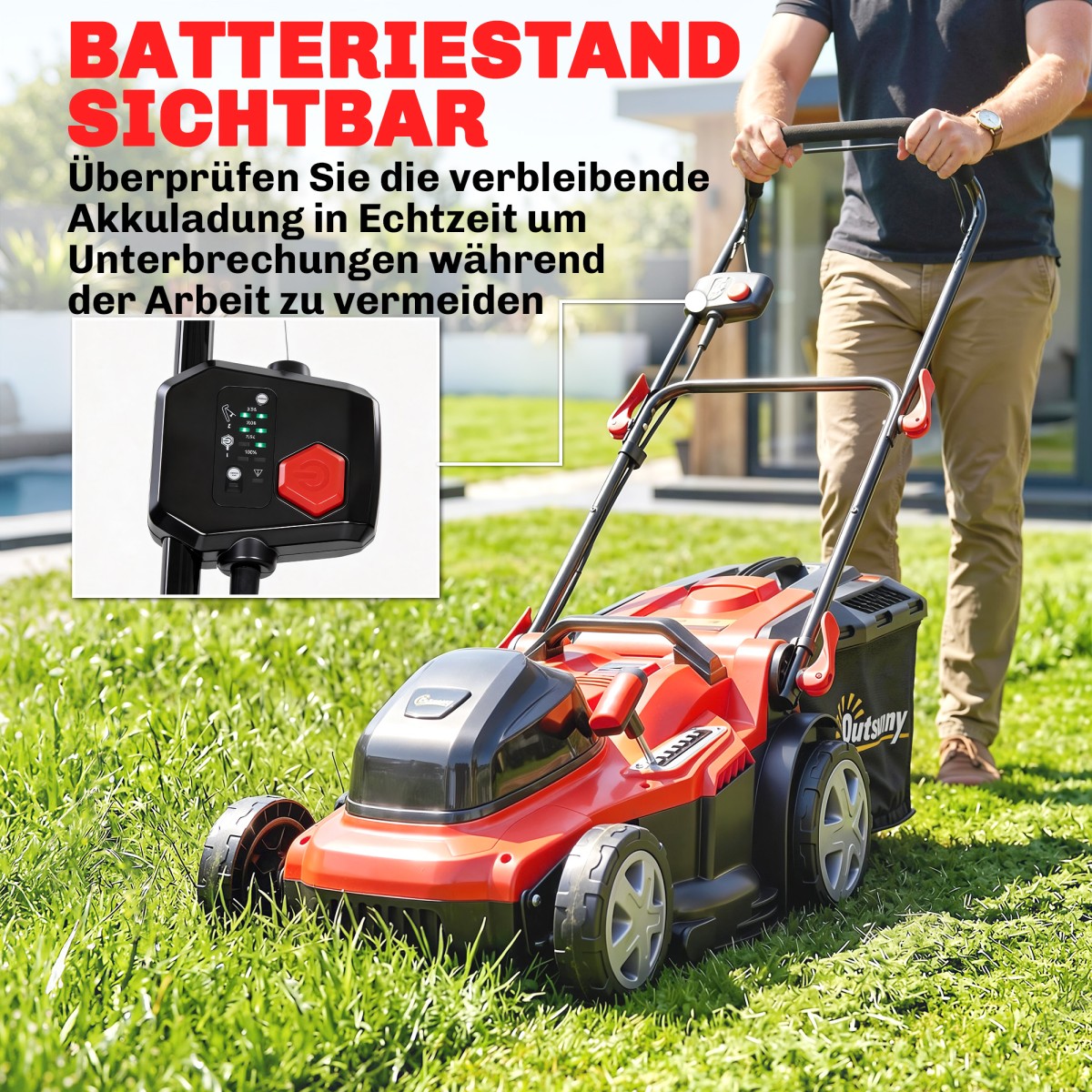 Ηλεκτρικό χλοοκοπτικό 800 W με πλάτος κοπής 40 cm 45L ένδειξη μπαταρίας συλλογής χόρτου προστασία υπερφόρτωσης 7 ύψη κοπής