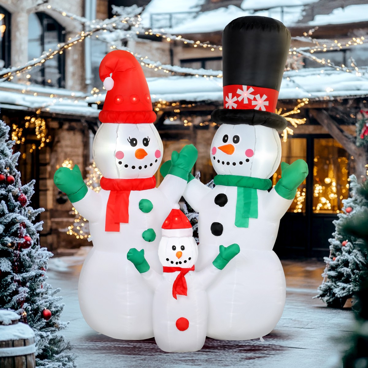 Φουσκωτό Snowman Family 1,8m Χριστουγεννιάτικη διακόσμηση με φωτισμό LED για εσωτερική και εξωτερική χρήση