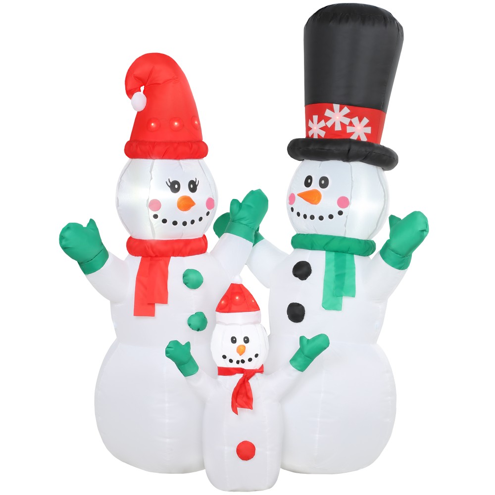 Φουσκωτό Snowman Family 1,8m Χριστουγεννιάτικη διακόσμηση με φωτισμό LED για εσωτερική και εξωτερική χρήση