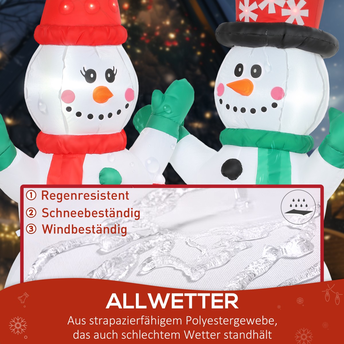 Φουσκωτό Snowman Family 1,8m Χριστουγεννιάτικη διακόσμηση με φωτισμό LED για εσωτερική και εξωτερική χρήση