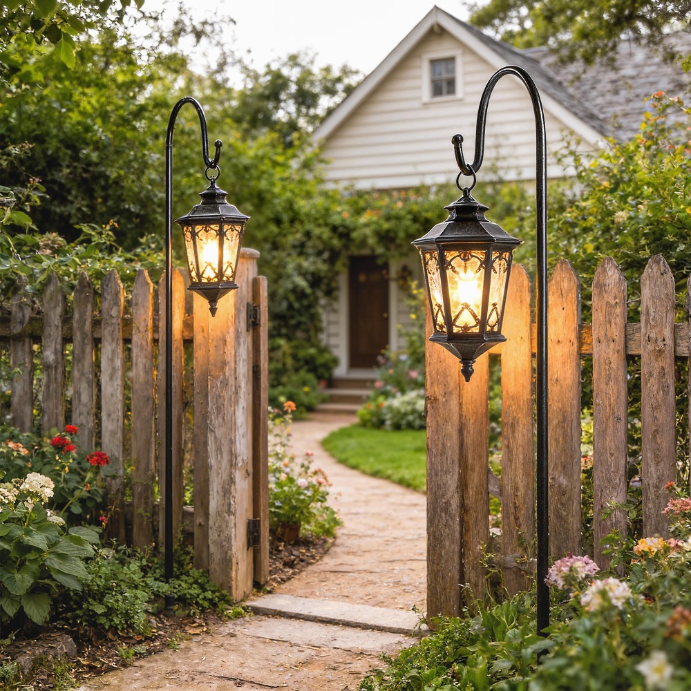 Ποιμενικός γάντζος 160cm, 2 τεμάχια ποιμενικοί γάντζοι με 5 δόντια γάντζος φαναράκι για ηλιακά φώτα καλάθια φυτών μαύρα