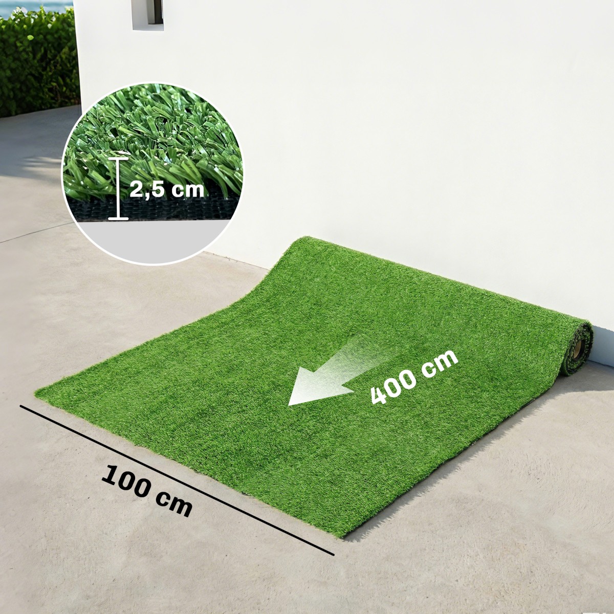 Τεχνητός χλοοτάπητας 100x400cm αυτοστραγγιζόμενο χαλί εξωτερικού χώρου με πράσινο ύψος 10mm
