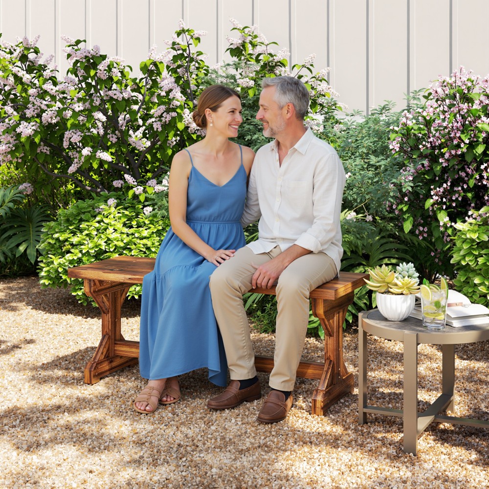 Πάγκος κήπου 2 θέσεων, αδιάβροχος πάγκος από ξύλο πάγκος πάρκου με X-base χωρητικότητα φορτίου 240 kg 114 x 40 x 46 cm απανθρακωμένο