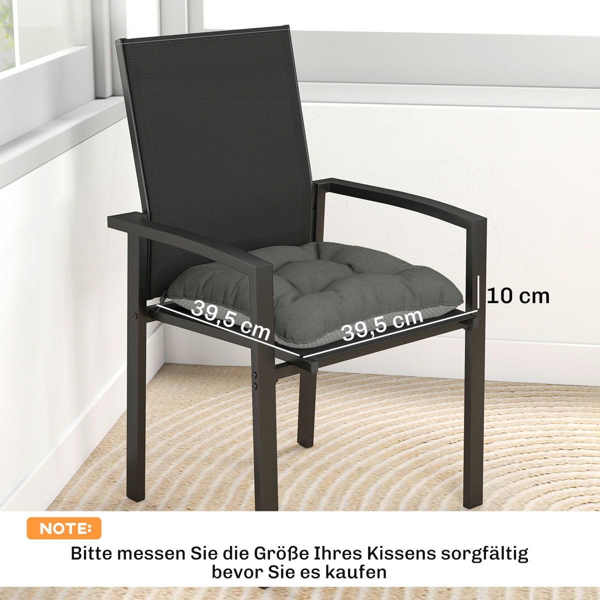 Σετ 4 μαξιλαριών καθίσματος 39,5 x 39,5 x 10 cm μαξιλάρια καρέκλας με δέσιμο, αντιολισθητικό μαξιλάρι εξωτερικού καθίσματος εσωτερικού χώρου
