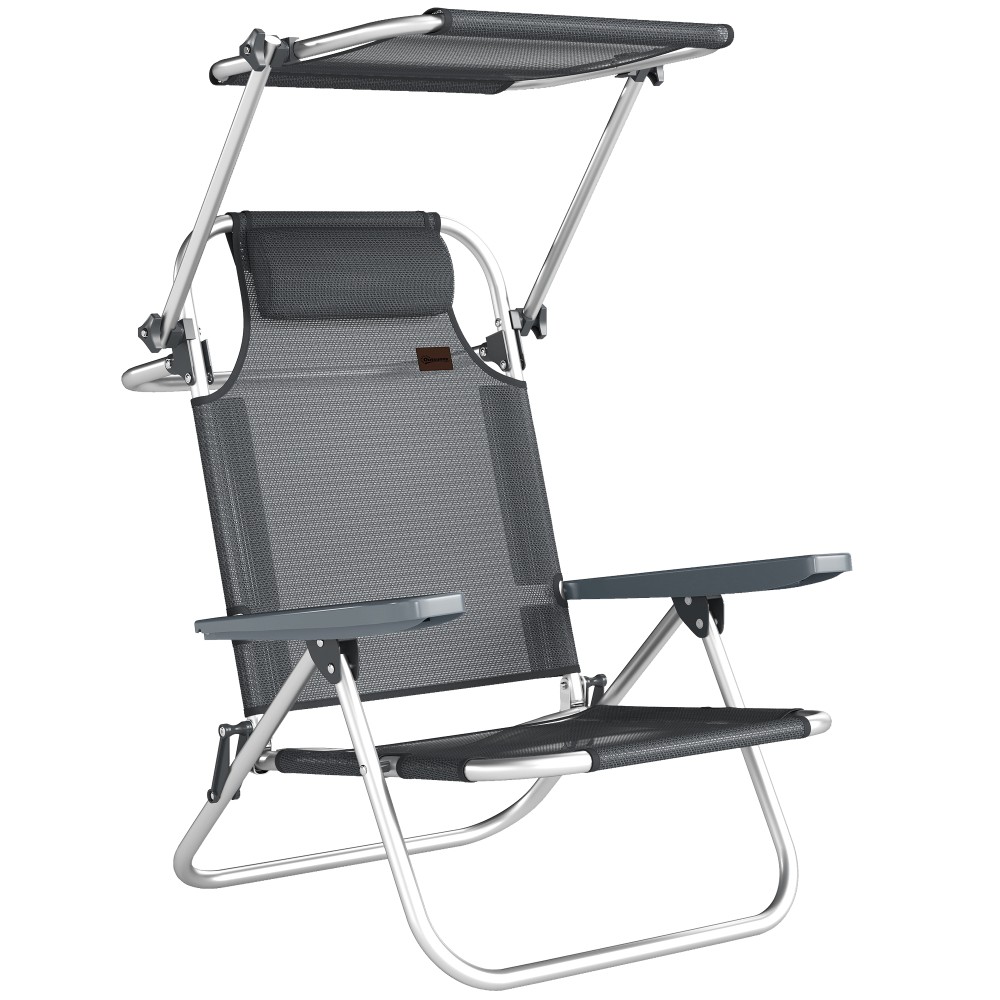 Ξαπλώστρα αναδιπλούμενη ξαπλώστρα κήπου με ρυθμιζόμενη οροφή με μαξιλάρι ρυθμιζόμενη πλάτη 6 κατευθύνσεων 62 x 68 x 79 cm σκούρο γκρι