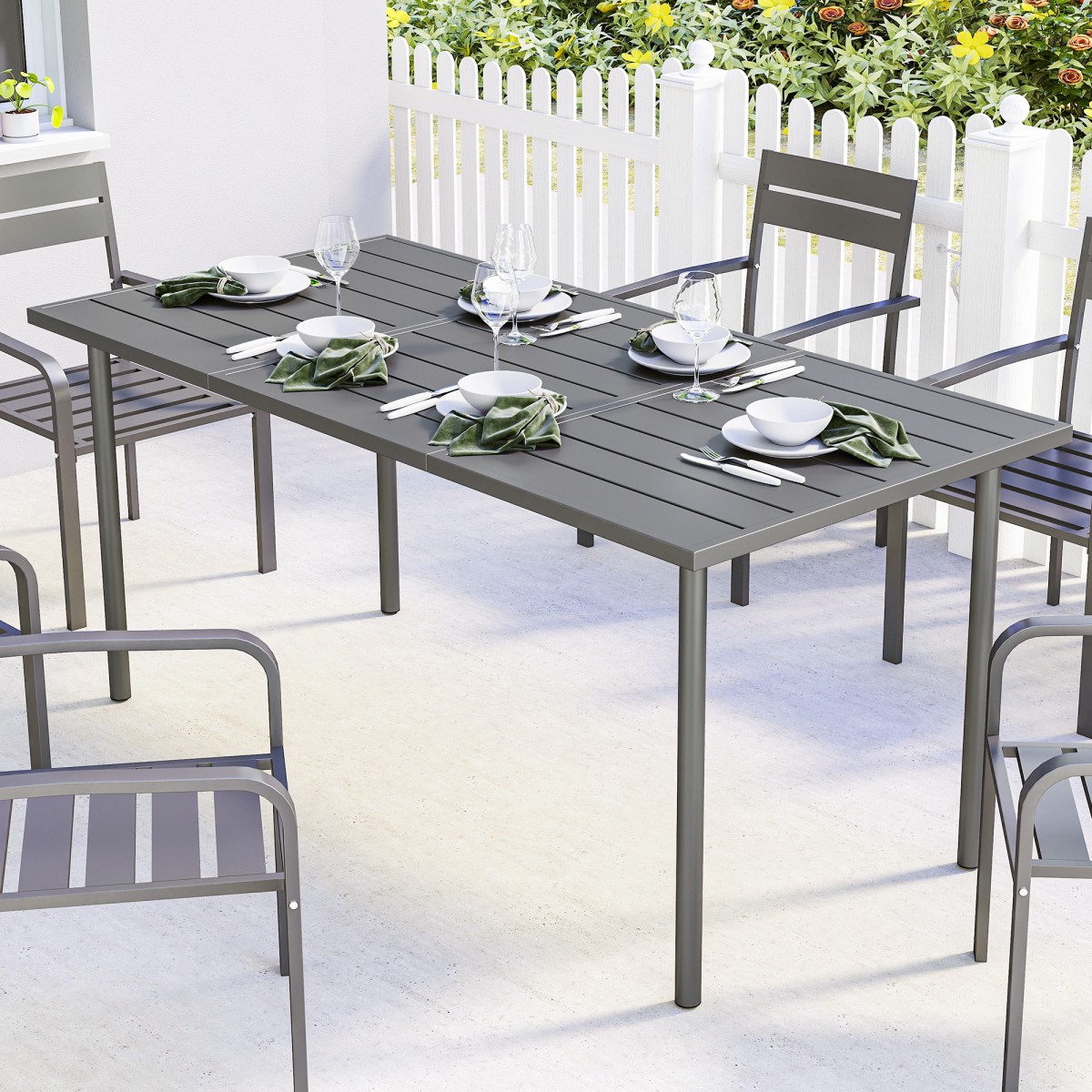 Τραπέζι κήπου 165 x 80 cm για 6 άτομα Τραπέζι φαγητού με επιτραπέζιο σκελετό από ατσάλι, ορθογώνιο