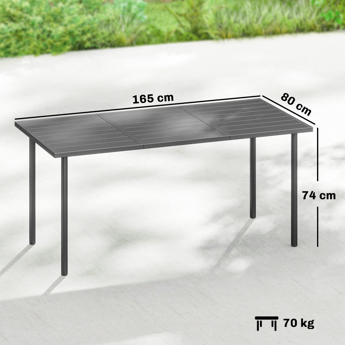 Τραπέζι κήπου 165 x 80 cm για 6 άτομα Τραπέζι φαγητού με επιτραπέζιο σκελετό από ατσάλι, ορθογώνιο