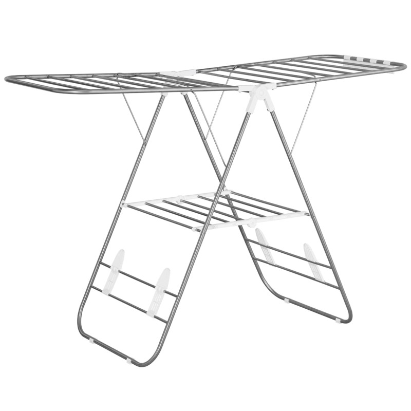 HOMCOM Στεγνωτήριο Ρούχων 1,48 m Μήκος Στεγνώματος Φορητό Στεγνωτήριο με Τηλεσκοπικές Ράβδους, Στεγνωτήριο Φτερών Στεγνωτήριο Ρούχων για Εσωτερικό και Εξωτερικό Χώρο, Ασημί+Λευκό