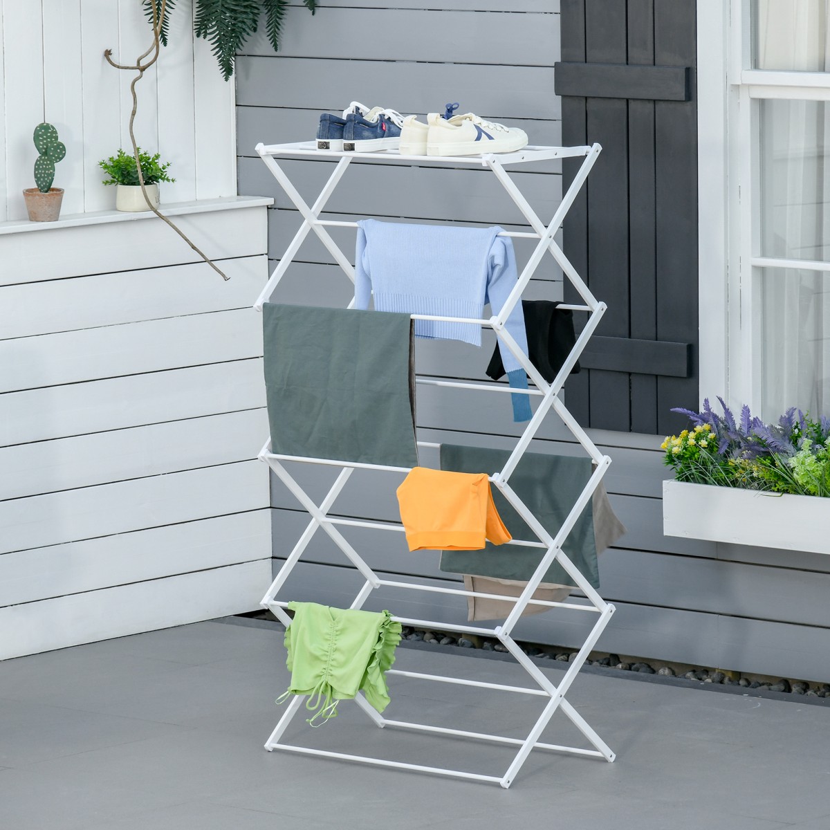 Πτυσσόμενο ράφι ρούχων Airer 8 επιπέδων Drying Rack Tower Dryer Tower Clothes Airer Drying Rack Μεταλλικό Πλαστικό Λευκό 74 x 35 x 144 cm