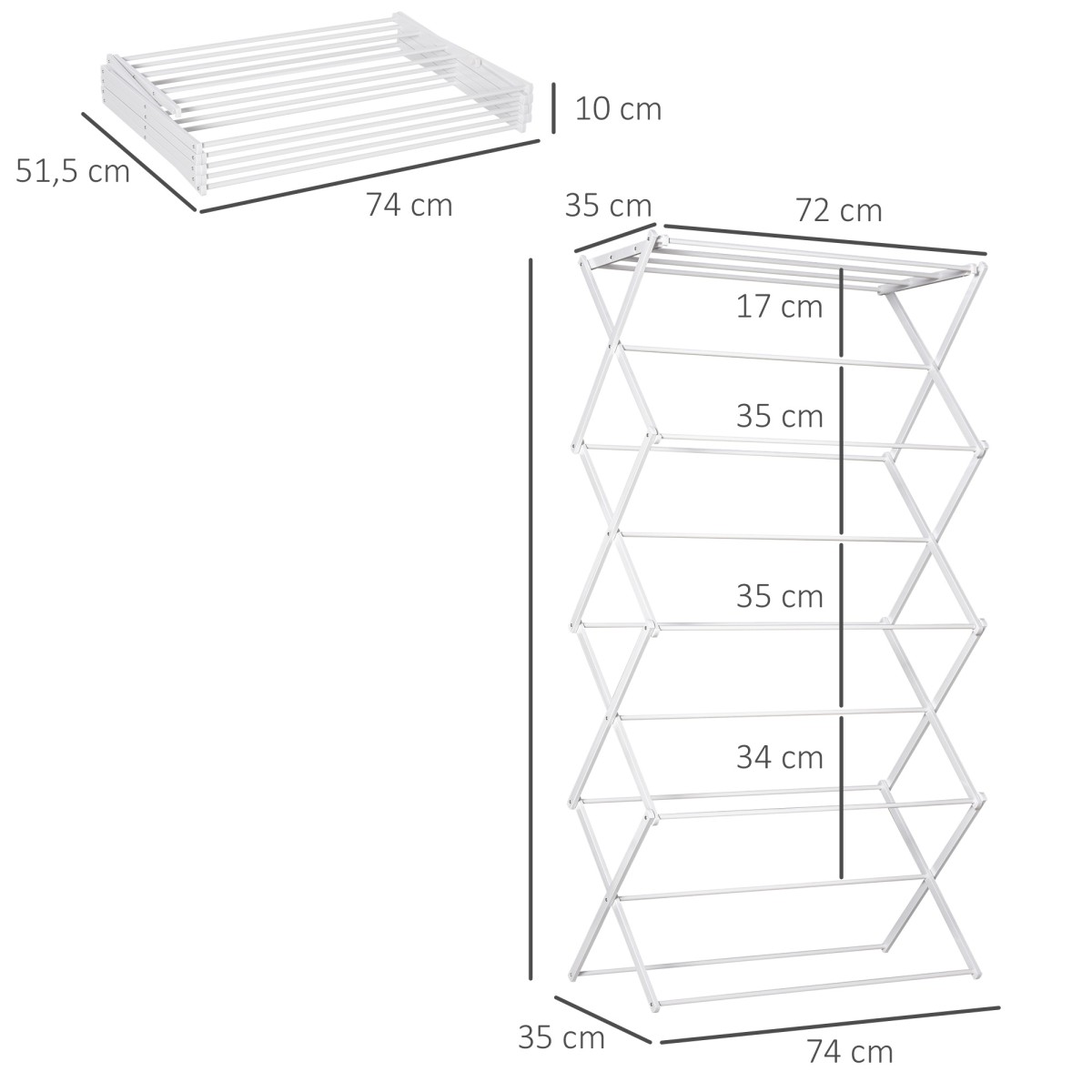 Πτυσσόμενο ράφι ρούχων Airer 8 επιπέδων Drying Rack Tower Dryer Tower Clothes Airer Drying Rack Μεταλλικό Πλαστικό Λευκό 74 x 35 x 144 cm