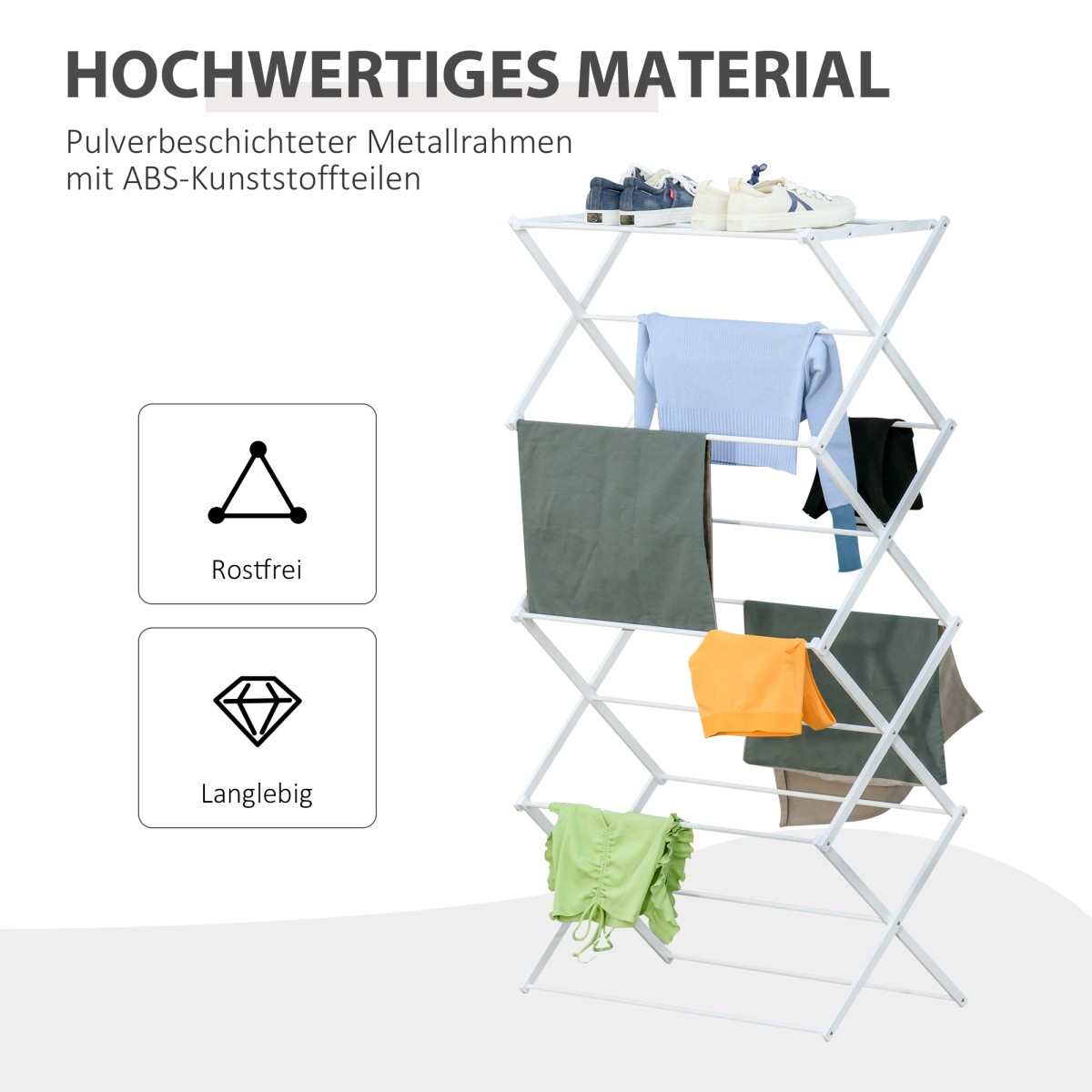 Πτυσσόμενο ράφι ρούχων Airer 8 επιπέδων Drying Rack Tower Dryer Tower Clothes Airer Drying Rack Μεταλλικό Πλαστικό Λευκό 74 x 35 x 144 cm
