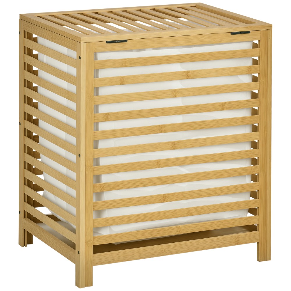 Καλάθι ρούχων Bamboo, Αφαιρούμενη τσάντα πλυντηρίου, Αδιάβροχο, Φυσικό + Μπεζ