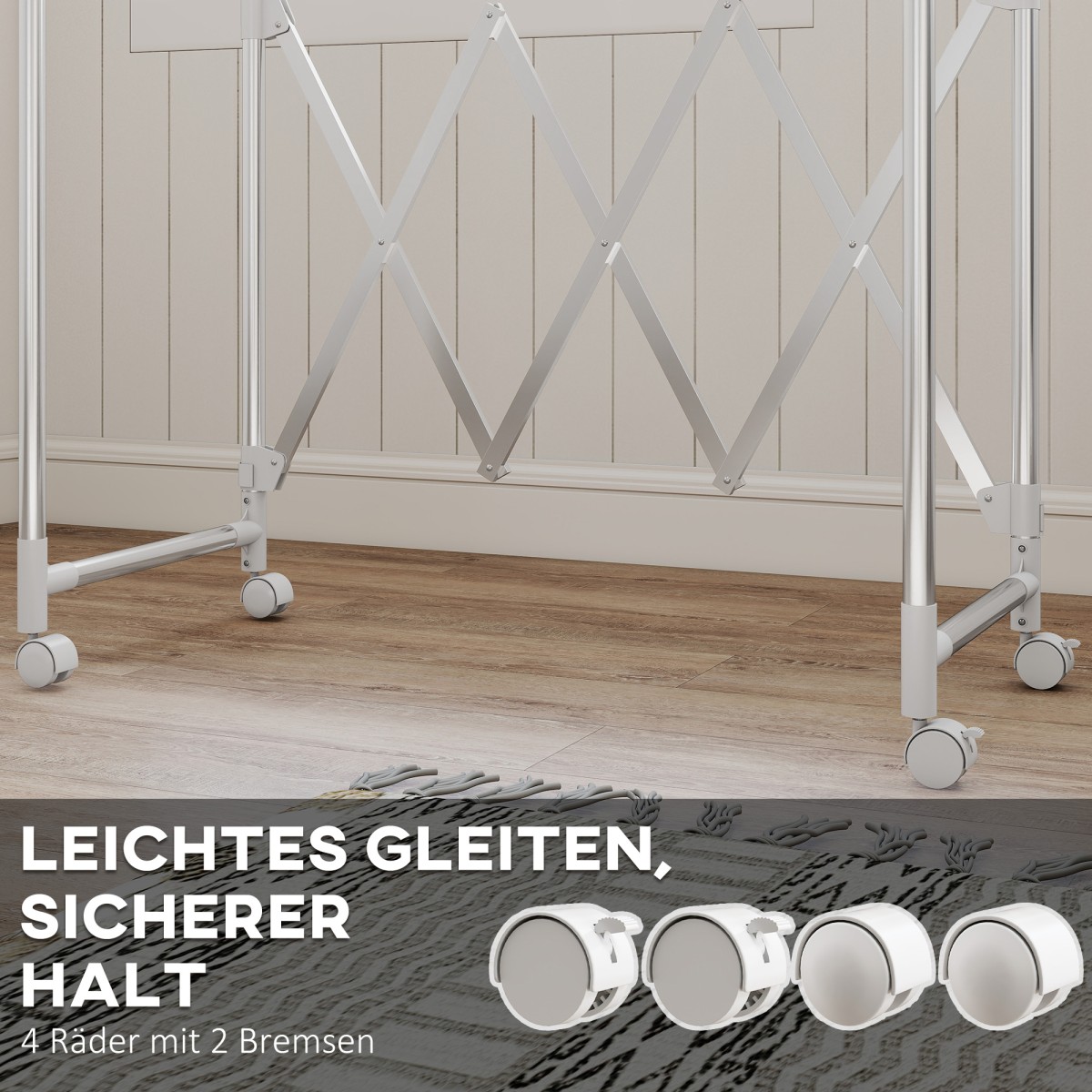 HOMCOM Στεγνωτήριο Ρούχων, Πτυσσόμενο Στεγνωτήριο με 3 Ρυθμιζόμενες Ράγες, Στεγνωτήριο Πύργου από Ανοξείδωτο Ατσάλι με Ρόδες, Στεγνωτήριο Ρούχων για Εσωτερικούς και Εξωτερικούς Χώρους