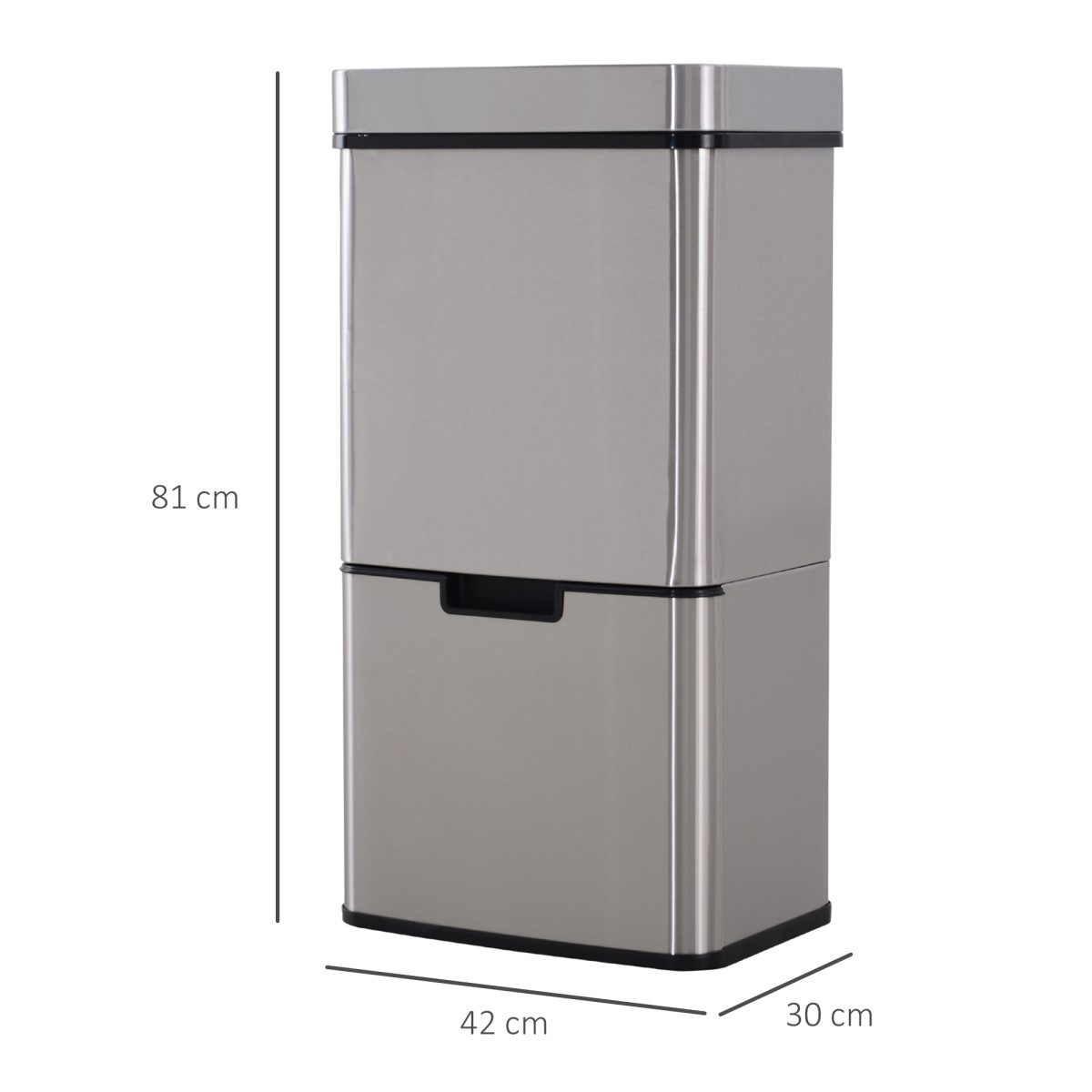 Κάδος σκουπιδιών με αισθητήρα 47L + 2 x 12,5L αυτόματος κάδος απορριμμάτων με αισθητήρα κίνησης, αδιάβροχο σύστημα διαχωρισμού απορριμμάτων από ανοξείδωτο χάλυβα για κουζίνα ασήμι