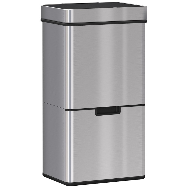 Κάδος σκουπιδιών με αισθητήρα 47L + 2 x 12,5L αυτόματος κάδος απορριμμάτων με αισθητήρα κίνησης, αδιάβροχο σύστημα διαχωρισμού απορριμμάτων από ανοξείδωτο χάλυβα για κουζίνα ασήμι