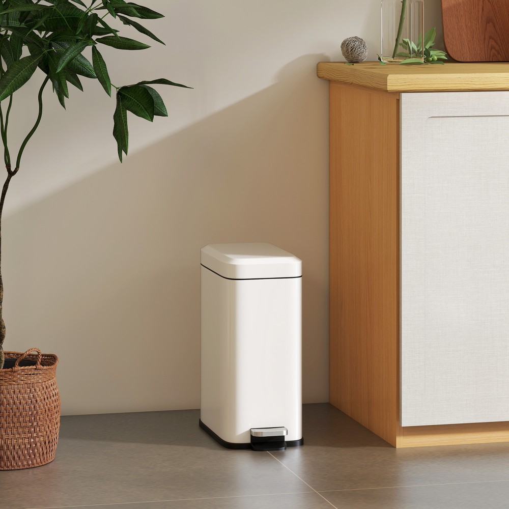 Μεταλλικός κάδος απορριμμάτων χωρητικότητας 5 λίτρων με πεντάλ ποδιού με εσωτερικό κάδο λευκό