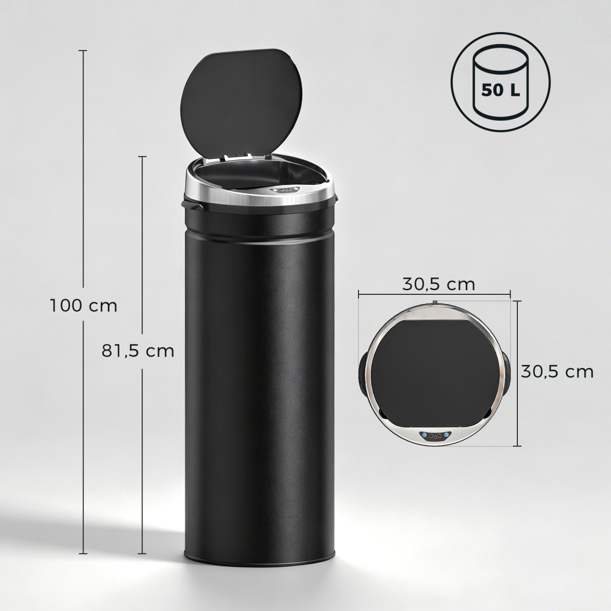 Κάδος σκουπιδιών με αισθητήρα 50 L, Αυτόματος κάδος απορριμμάτων, Σκουριασμένος κάδος κουζίνας με αισθητήρα υπέρυθρων, για κουζίνα, τραπεζαρία