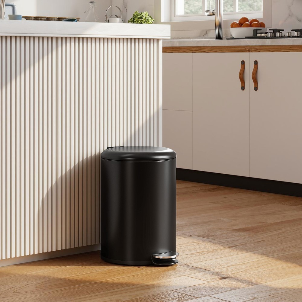 Κάδος απορριμμάτων κουζίνας 20 λίτρων, μεταλλικός κάδος απορριμμάτων ανθεκτικός στα δακτυλικά αποτυπώματα με μαλακό κλείσιμο καπάκι, πεντάλ ποδιού και αφαιρούμενο κουβά, μαύρο
