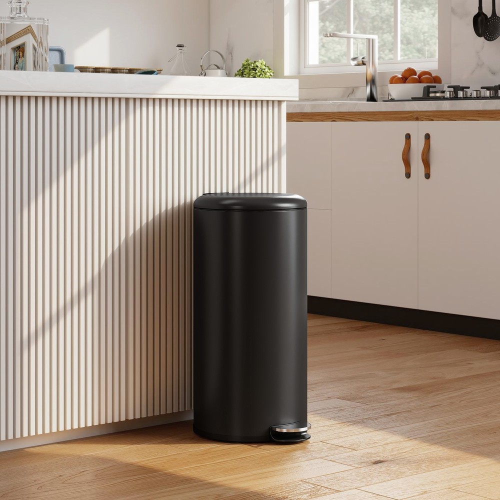 Κάδος σκουπιδιών 30L Κάδος με πεντάλ με καπάκι, εσωτερικός κάδος πεντάλ ποδιού, λειτουργία soft close 36 x 30 x 63,5 cm, μαύρο