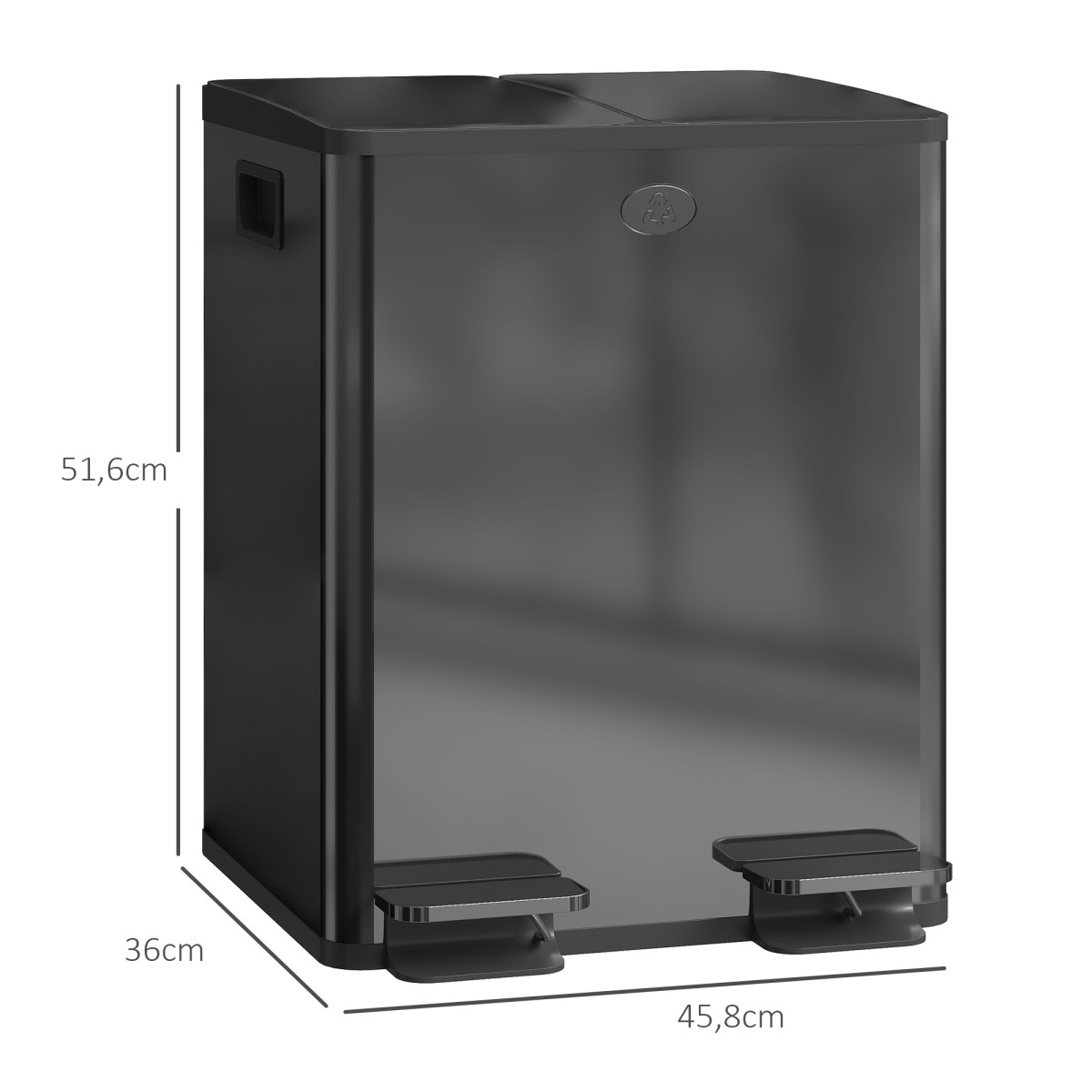 2 x 20L Διπλός Κάδος Απορριμμάτων Άνοιγμα Πεντάλ Easy Clean Πλαστικό από ανοξείδωτο ατσάλι μαύρο