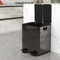 2 x 20L Διπλός Κάδος Απορριμμάτων Άνοιγμα Πεντάλ Easy Clean Πλαστικό από ανοξείδωτο ατσάλι μαύρο