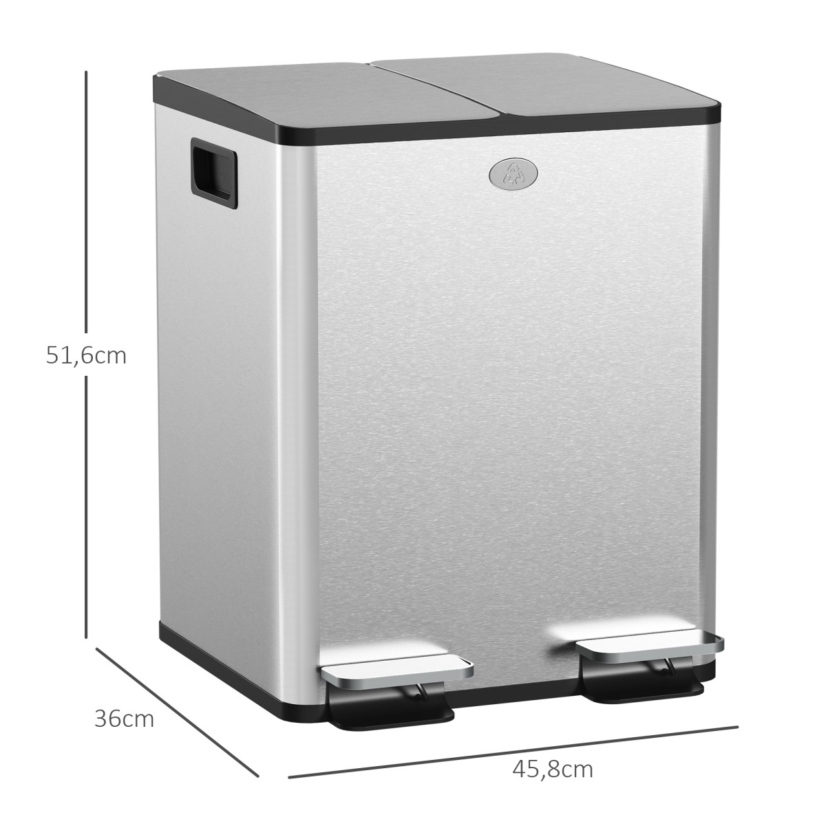 2 x 20L Διπλός Κάδος Απορριμμάτων, Άνοιγμα Πεντάλ, Εύκολο στο καθάρισμα, Ανοξείδωτο ατσάλι, Πλαστικό, Ασημί