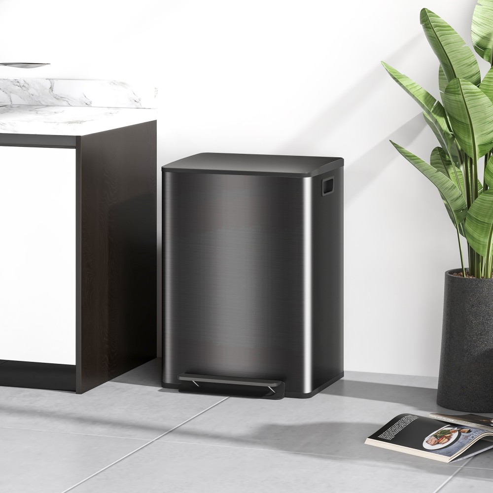 Κάδος απορριμμάτων με θήκες 2x30L, καπάκι με μαλακό κλείσιμο, προστασία από δακτυλικά αποτυπώματα, ανοξείδωτο ατσάλι, μαύρο