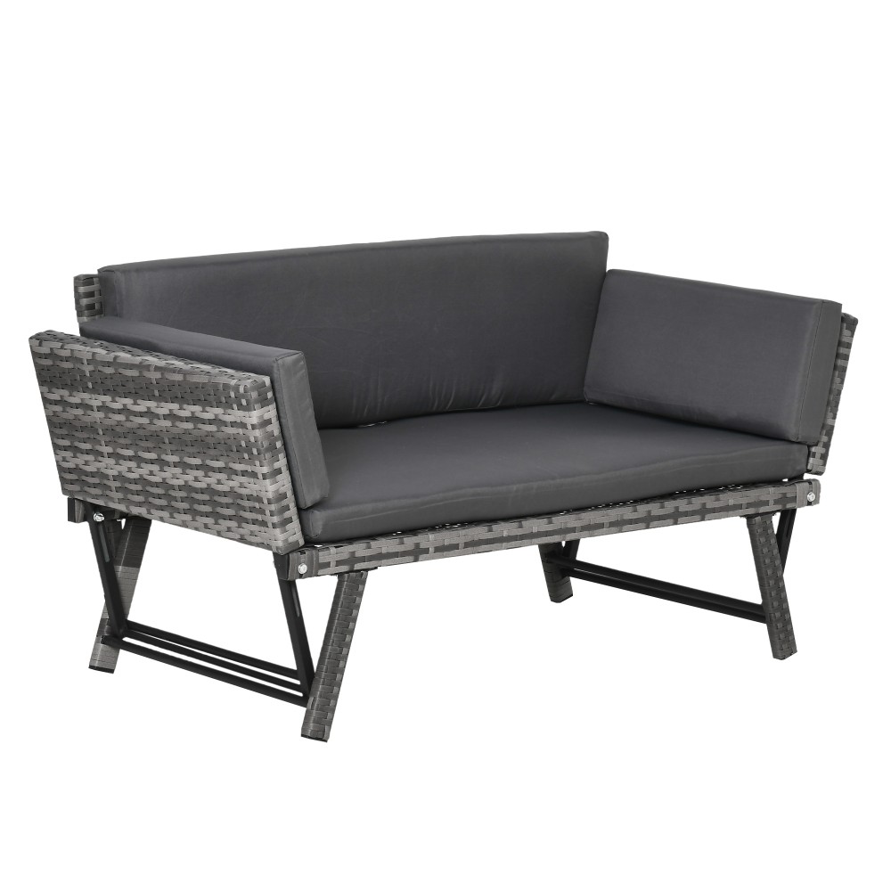 Καναπές κήπου Polyrattan 2θέσια έπιπλα κήπου καναπές σαλονιού πάγκος κήπου ξαπλώστρα κήπου πτυσσόμενα υποβραχιόνια ατσάλινο γκρι 129 x 63 x 67 cm