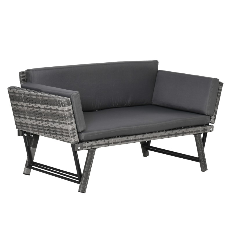Καναπές κήπου Polyrattan 2θέσια έπιπλα κήπου καναπές σαλονιού πάγκος κήπου ξαπλώστρα κήπου πτυσσόμενα υποβραχιόνια ατσάλινο γκρι 129 x 63 x 67 cm