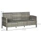 Καναπές Rattan με Μαξιλάρια, Τριθέσιος Καναπές Garden Lounge, Ατσάλι, Γκρι, 173 x 68 x 78 cm