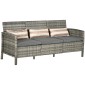 Καναπές Rattan με Μαξιλάρια, Τριθέσιος Καναπές Garden Lounge, Ατσάλι, Γκρι, 173 x 68 x 78 cm