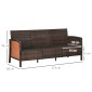 Καναπές Rattan με μαξιλάρια, τριθέσιος, καναπές lounge κήπου, ατσάλι, καφέ, 173 x 68 x 78 cm