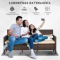 Καναπές Rattan με μαξιλάρια, τριθέσιος, καναπές lounge κήπου, ατσάλι, καφέ, 173 x 68 x 78 cm