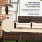 Καναπές Rattan με μαξιλάρια, τριθέσιος, καναπές lounge κήπου, ατσάλι, καφέ, 173 x 68 x 78 cm