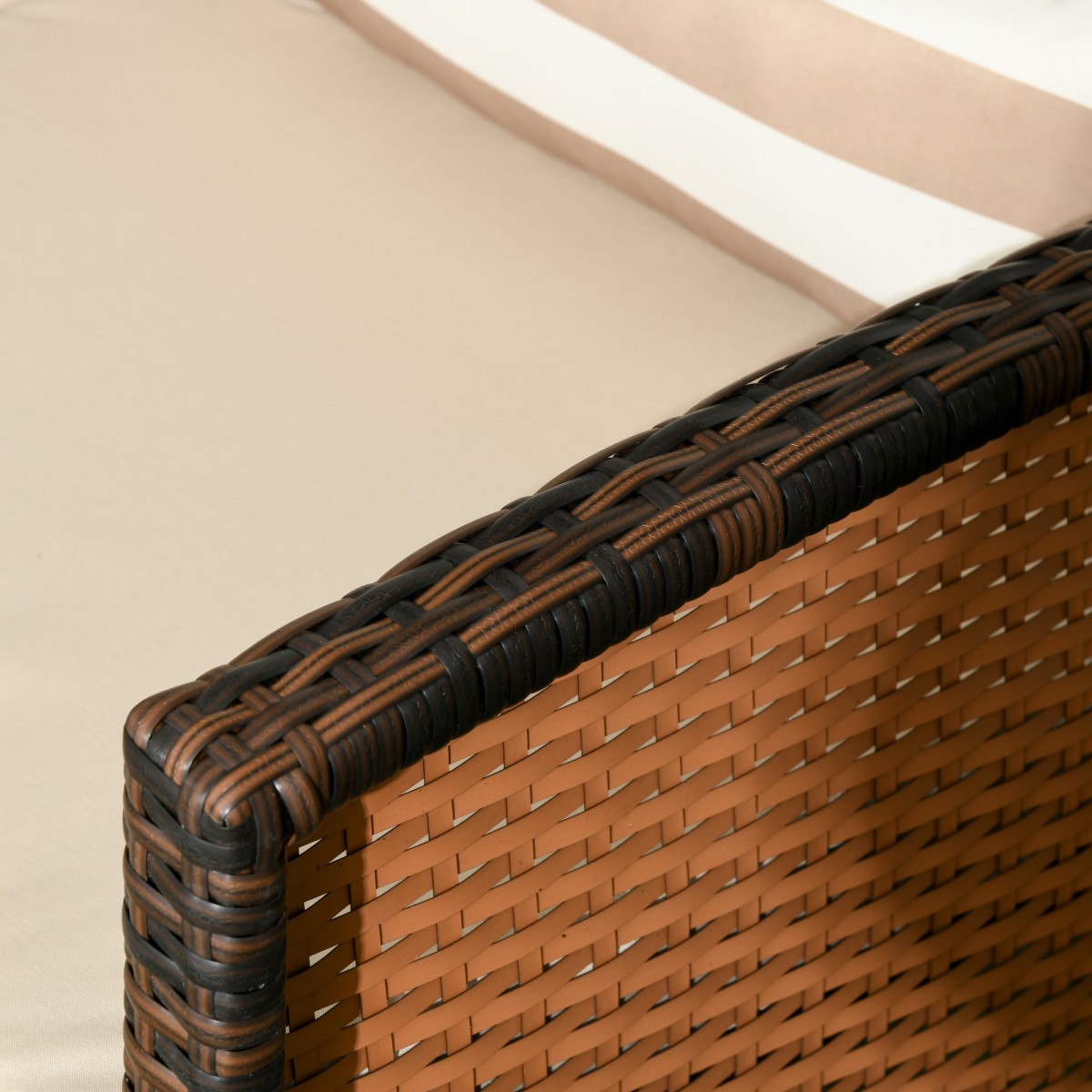 Καναπές Rattan με μαξιλάρια, τριθέσιος, καναπές lounge κήπου, ατσάλι, καφέ, 173 x 68 x 78 cm